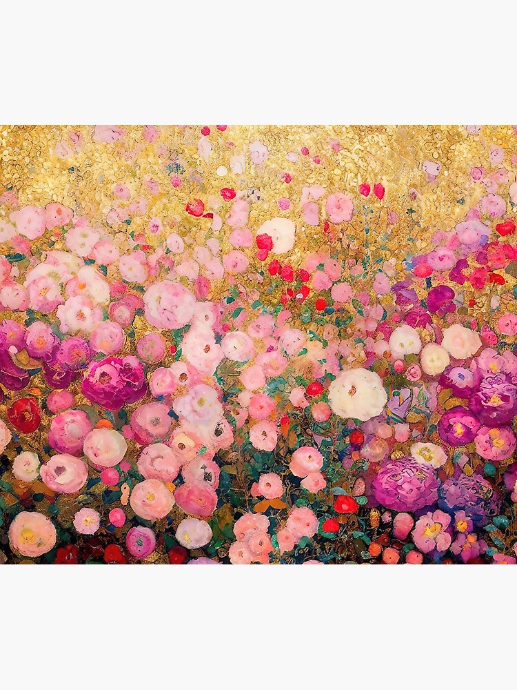 Aperçu 3 sur 3. Tentures avec l'œuvre Fleurs roses de Gustav Klimt créée et vendue par maniacfitness.