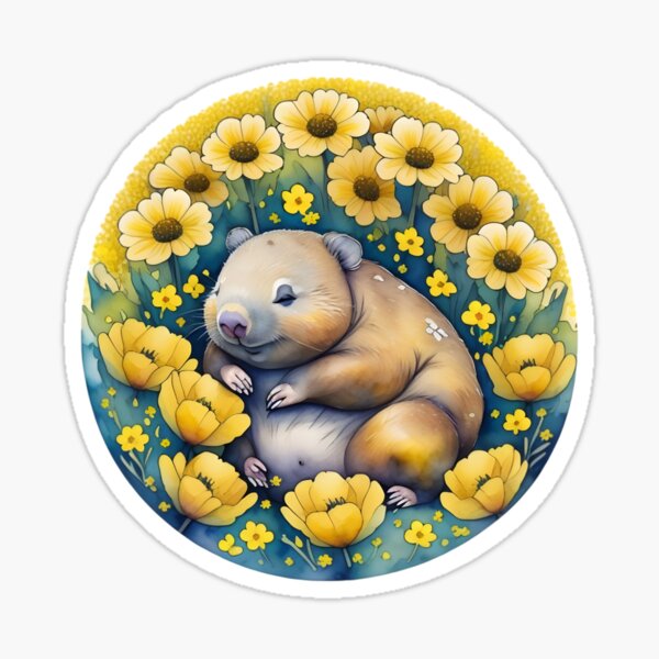 Chubby wombat in sunflower field Sticker