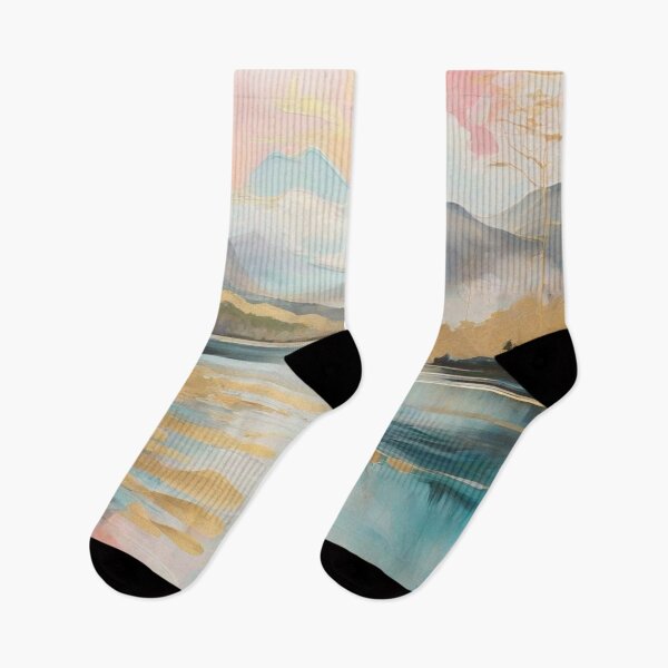 Item preview, Abstract landscape featuring lake mist with mountains, designed and sold by SuraSu.