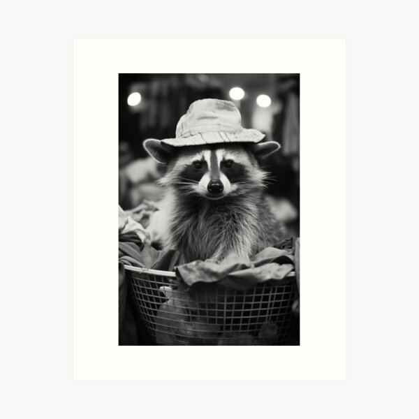 Raccoon in laundry basket - Funny Animals Art Print