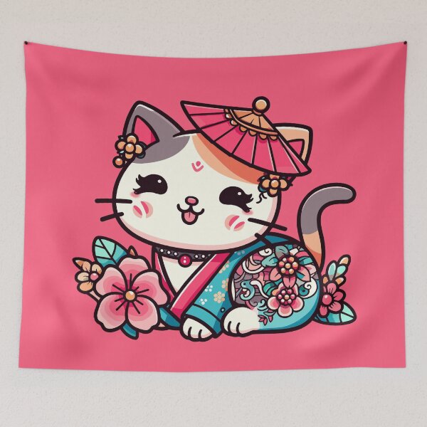 Item preview, Asian Cat - White Cute Kawaii Chinese Cat designed and sold by JessArty ⭐⭐⭐⭐⭐.