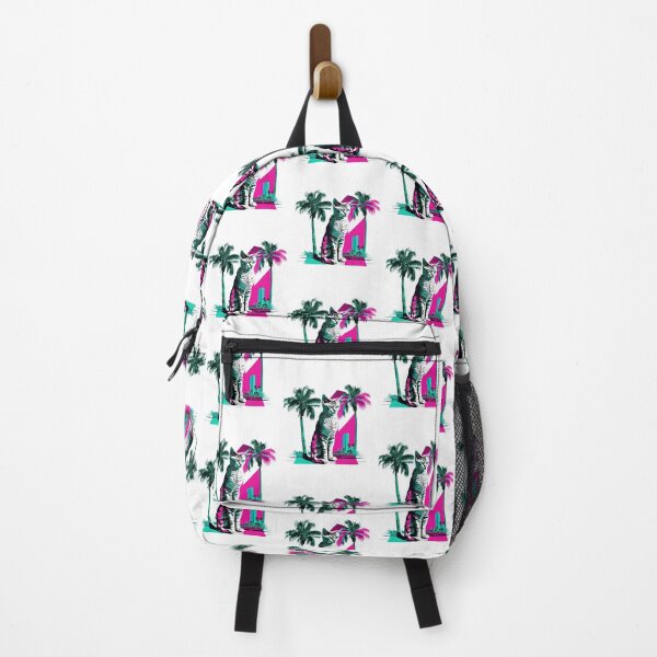 Item preview, Colorful green and fuchsia cat in Miami style with palms designed and sold by BlueGoldArt.