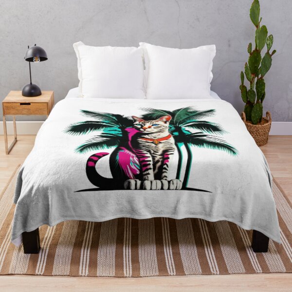 Artikelvorschau, Miami Cat mit Palmen und Stadthintergrund entworfen und verkauft von BlueGoldArt.
