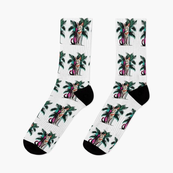 Item preview, Miami Cat with with palms and city background designed and sold by BlueGoldArt.