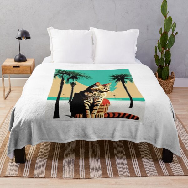 Artikelvorschau, Katze sitzt am Ufer von Miami mit Palmen entworfen und verkauft von BlueGoldArt.