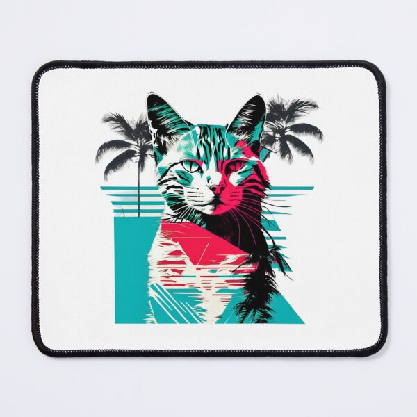 Item preview, Miami cat with waterfront palm trees designed and sold by BlueGoldArt.