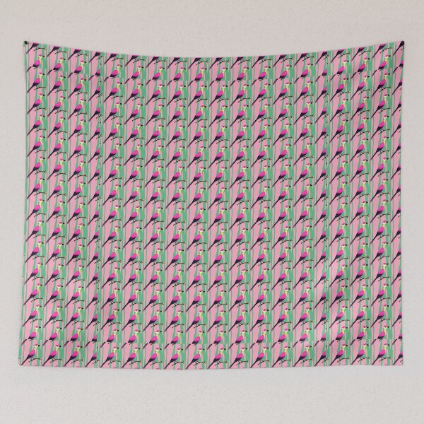Item preview, pink green stripes with exotic bird in avant-garde style designed and sold by Anna Sacha.