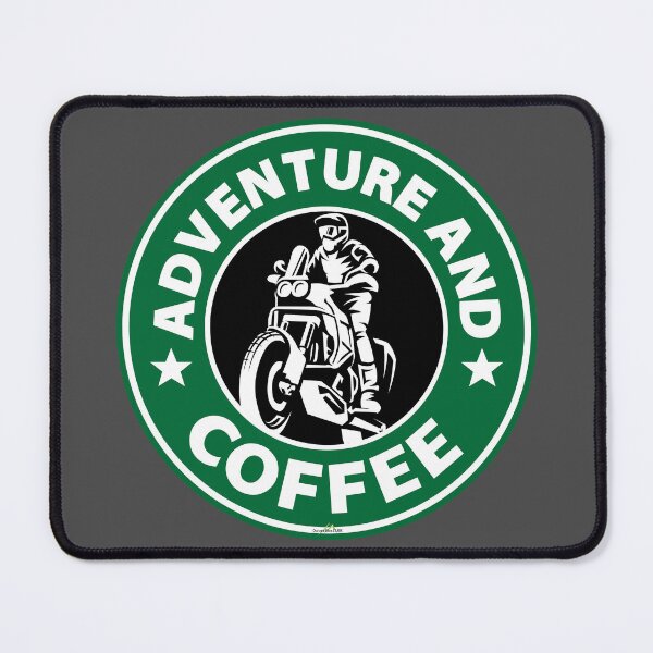 Item preview, Adventure Motorcycle And Coffee Sticker T-Shirt 01 designed and sold by OuterShellUK.