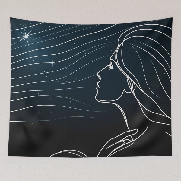 Item preview, Girl and the Starry Sky - Drawing Line Art  designed and sold by LineArtByLovi.