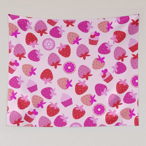 Item preview, pink strawberry field summer cute ice cream cupcakes donuts girly pattern designed and sold by DesignYourWaystore.
