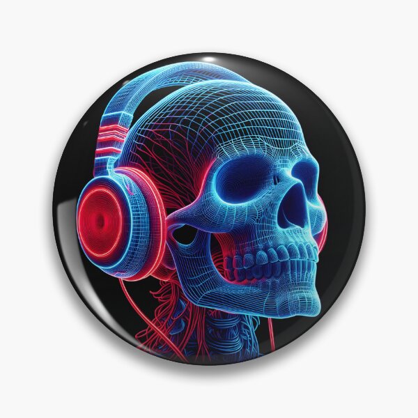 Item preview, “Glowing Vibes: Neon Cyber Wireframe Skull Wearing Headphones!” designed and sold by Aroncross111.