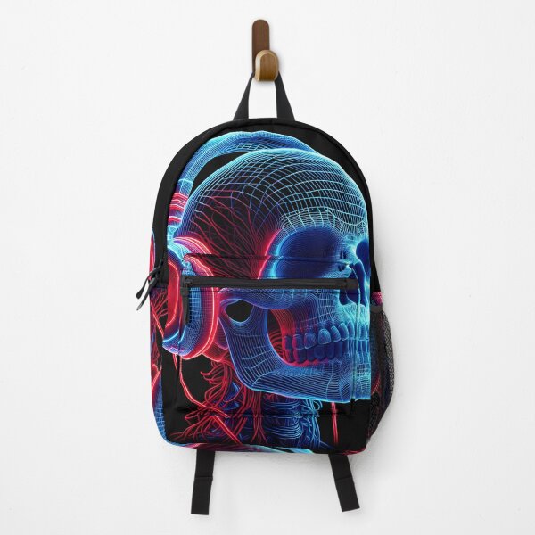 Item preview, “Glowing Vibes: Neon Cyber Wireframe Skull Wearing Headphones!” designed and sold by Aroncross111.