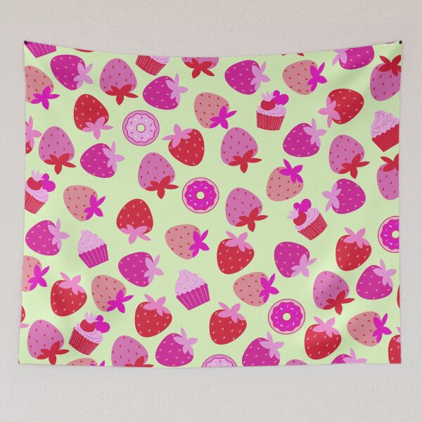 Item preview, pink strawberry field summer cute ice cream cupcakes donuts girly pattern designed and sold by DesignYourWaystore.