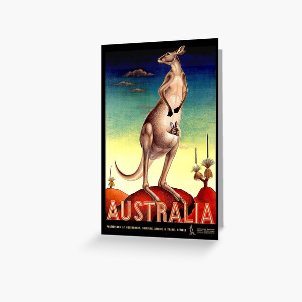 "AUSTRALIA OUTBACK" Vintage Kangaroo Travel Poster Greeting Card