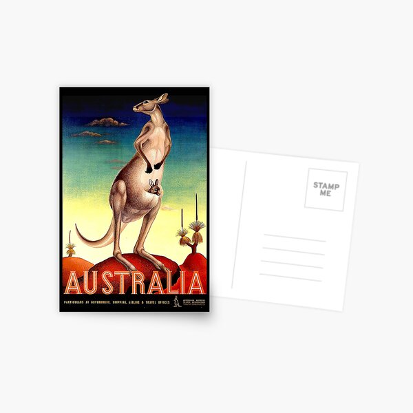 "AUSTRALIA OUTBACK" Vintage Kangaroo Travel Poster Postcard