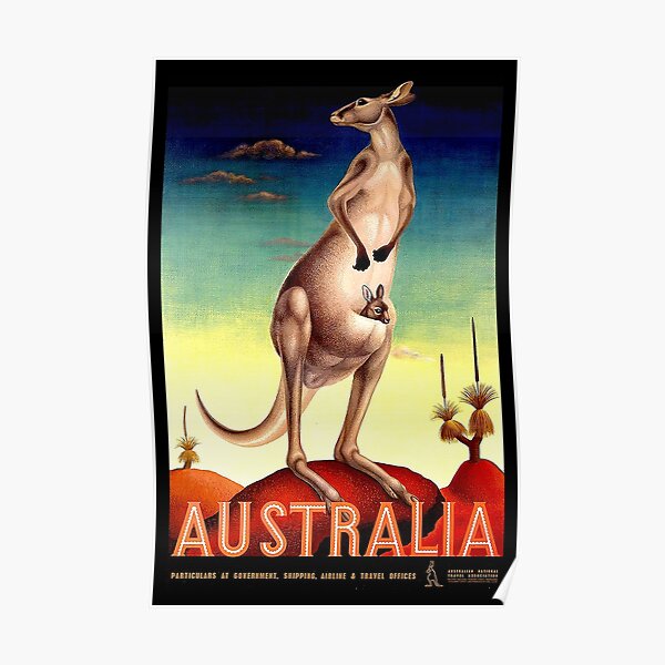 "AUSTRALIA OUTBACK" Vintage Kangaroo Travel Poster Poster