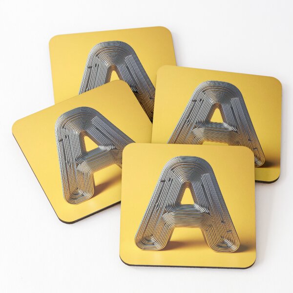 Item preview, 3d typography of the letter A, on a yellow background, chrome shiny texture, ridges, minimal designed and sold by storeofmylOVE.