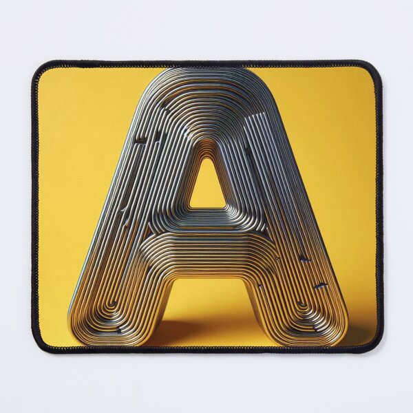 Item preview, 3d typography of the letter A, on a yellow background, chrome shiny texture, ridges, minimal designed and sold by storeofmylOVE.