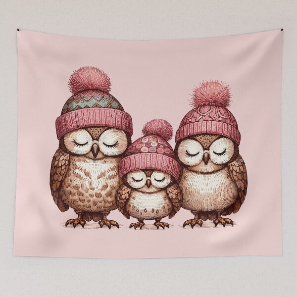 Item preview, Owl family in knitted hats, Winter owls, Christmas owls designed and sold by Niktarka.