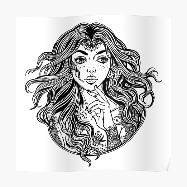 Pretty girl with wind in her curly hair Poster