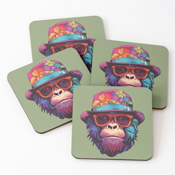 Item preview, Stylish Monkey: Hat with Flowers and Glasses designed and sold by lolodrawing.