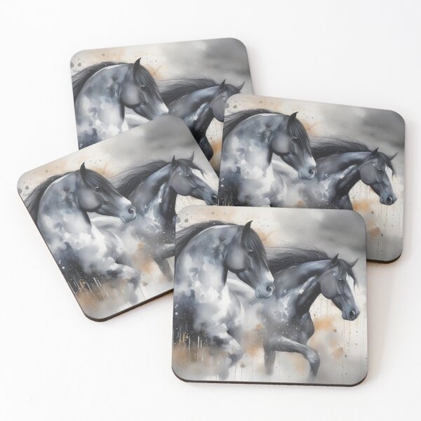Item preview, Black Stallions in the Mist on a Splash Paint background designed and sold by Wolfheartart.