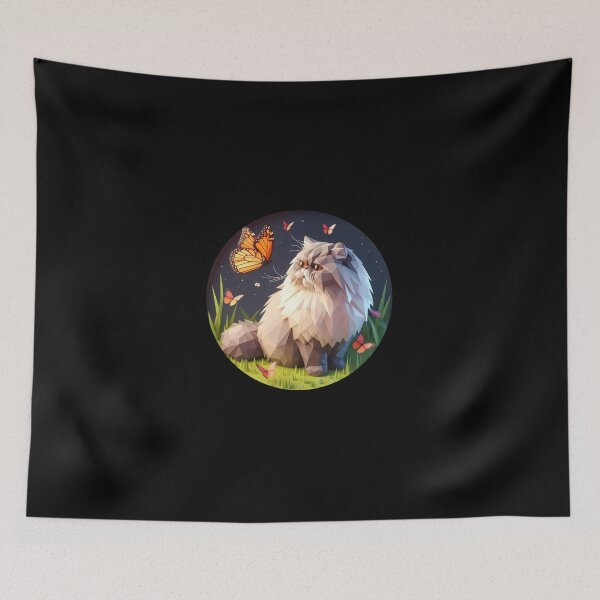 Item preview, Gato Persa Gris Low Poly con Mariposa (sin marco) designed and sold by SebastianArt75.