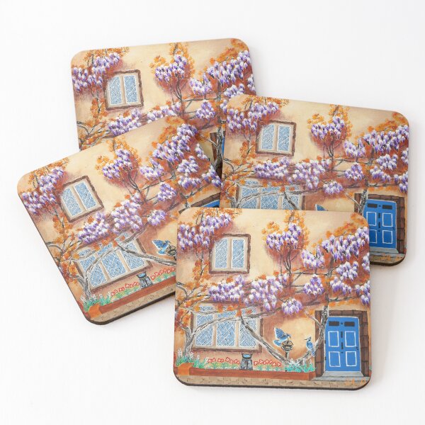 Item preview, wisteria facade with fox and blue jays designed and sold by janjacbu.