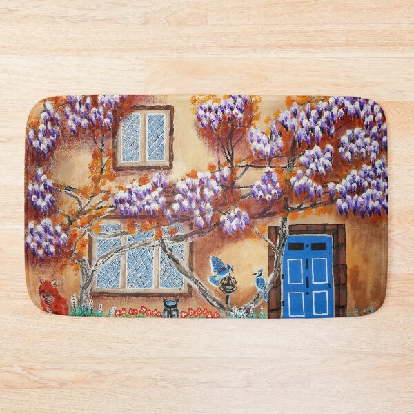 Item preview, wisteria facade with fox and blue jays designed and sold by janjacbu.