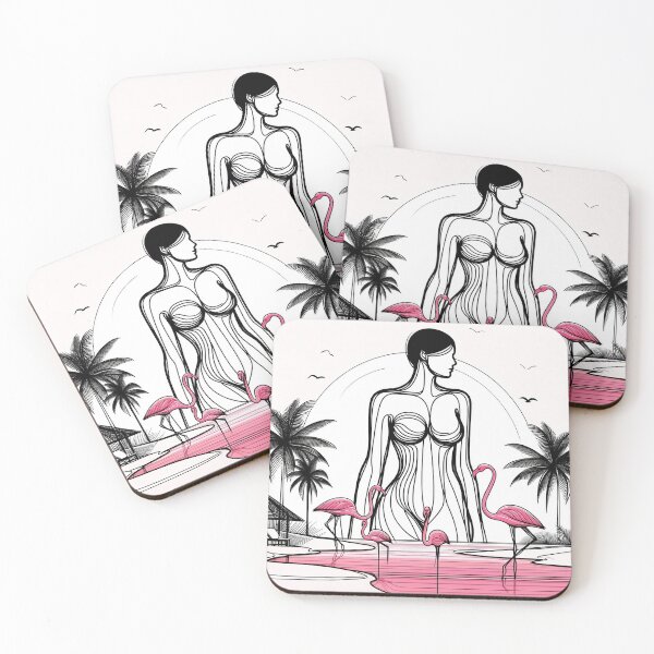 Item preview, The Girl with Flamingos - Line art  designed and sold by LineArtByLovi.