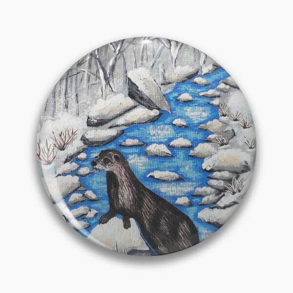 Item preview, snowy landscape with otter on river designed and sold by janjacbu.