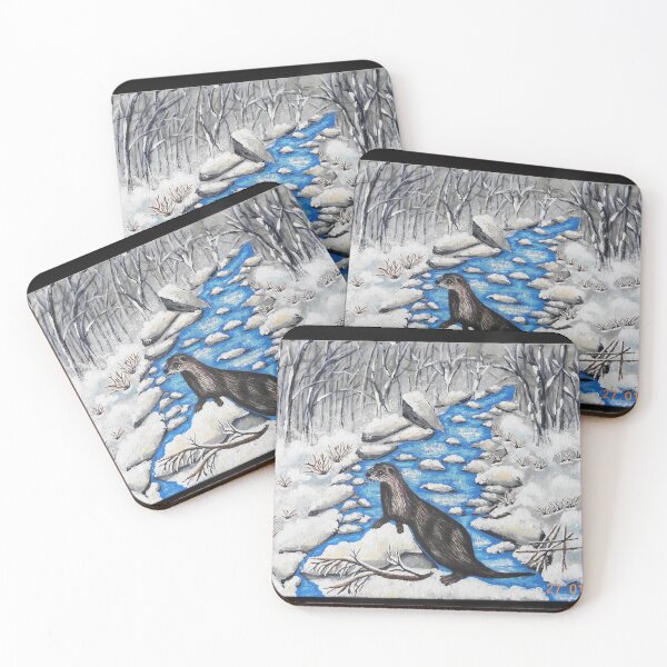 Item preview, snowy landscape with otter on river designed and sold by janjacbu.