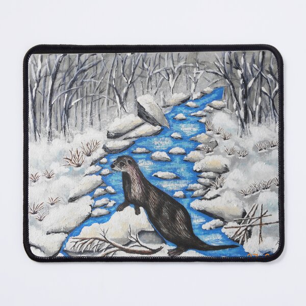 Item preview, snowy landscape with otter on river designed and sold by janjacbu.