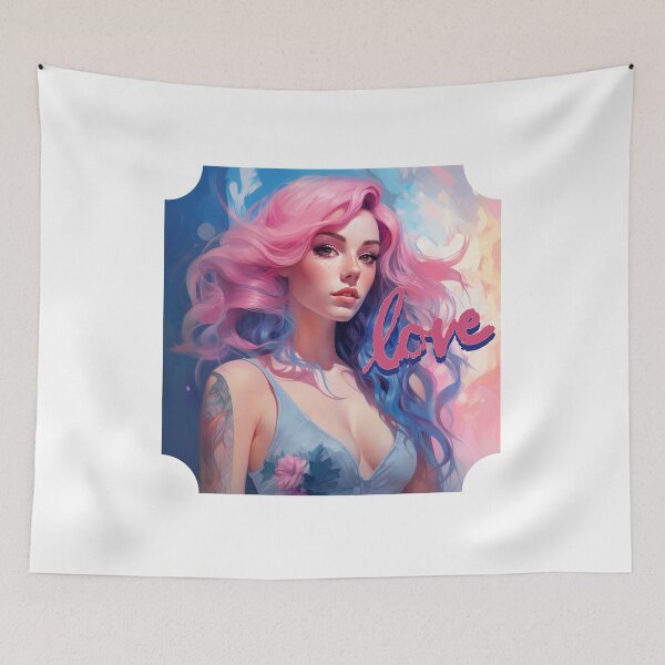 Item preview, AI Love pretty girl with pink and light blue hair designed and sold by JonathanP514.