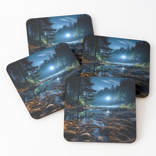 Item preview, Forest landscape and river with night sky in long exposure - Landscape photography designed and sold by TheArtistOf2022.