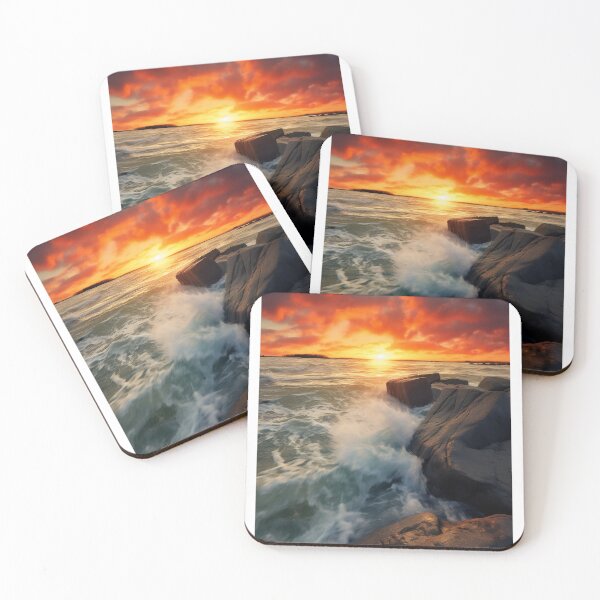 Item preview, Rocky beach at sunset in long exposure - Landscape photography designed and sold by TheArtistOf2022.