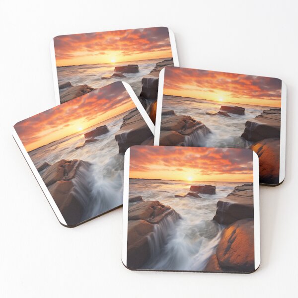 Item preview, Rocky beach at sunset in long exposure - Landscape photography designed and sold by TheArtistOf2022.