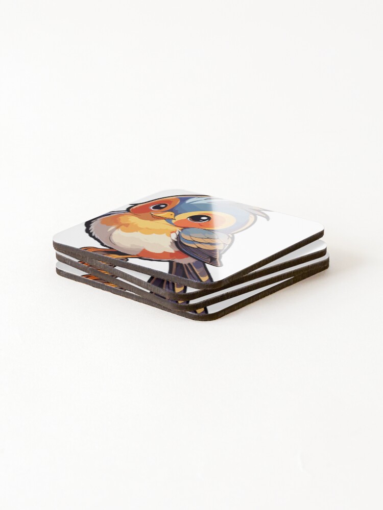 Thumbnail 4 of 5, Coasters (Set of 4), Colorful chubby bird designed and sold by StickerLab4.