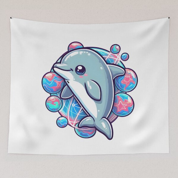 Item preview, Neon Splash: Dolphin's Cosmic Waterplay designed and sold by AI-Only Creations.