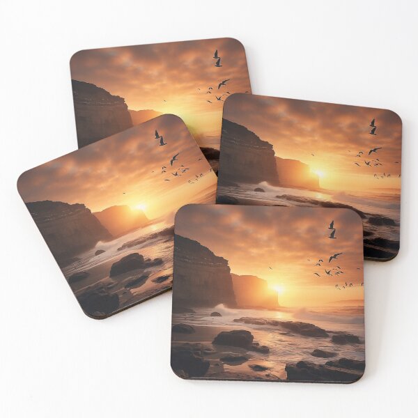 Item preview, Cliffs in Scotland at sunset with birds flying - Landscape photography designed and sold by TheArtistOf2022.