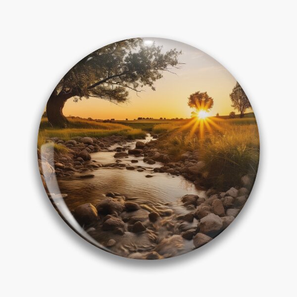 Item preview, Misty fields of flowers with river at sunset long exposure - Landscape photography designed and sold by TheArtistOf2022.