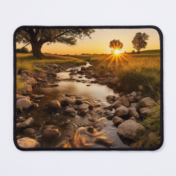 Item preview, Misty fields of flowers with river at sunset long exposure - Landscape photography designed and sold by TheArtistOf2022.