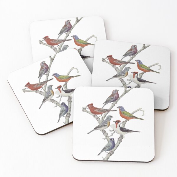 Item preview, "Red Gold Finch" - funny Goldfinches on a tree designed and sold by Obinne.