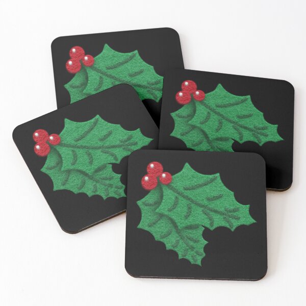 Item preview, Bright Green Holly Leaves and Red Berries Felt Look by Cherie(c)2023 designed and sold by CheriesArt.