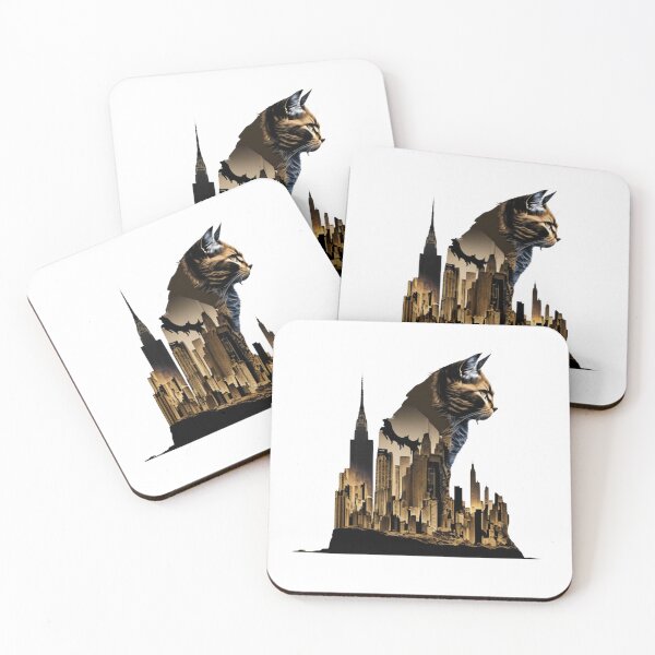 Item preview, Abstract cat city composition designed and sold by BlueGoldArt.