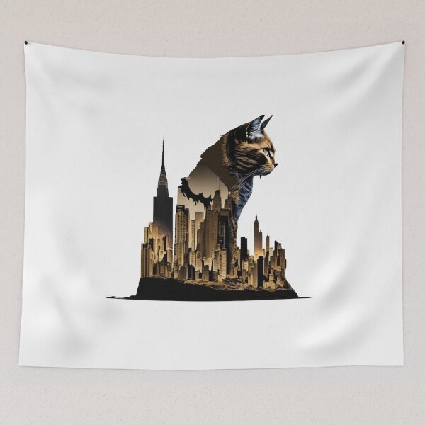 Item preview, Abstract cat city composition designed and sold by BlueGoldArt.