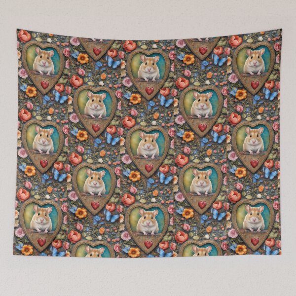Item preview, Hamster Cameo, Hearts and Flowers Portrait designed and sold by pinkal.