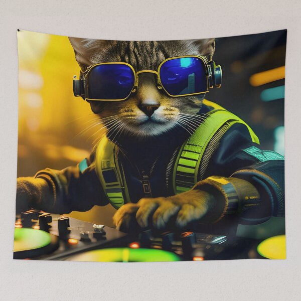 Item preview, Dj Techno Cyberpunk Cat designed and sold by TheArtOfPat.