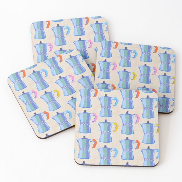 Item preview, Italian Coffee Maker block print pattern 1. tonal blue designed and sold by Dominiquevari.