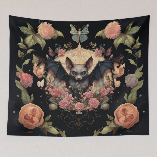 Item preview, Dark floral bat pattern designed and sold by Justsweetdesign.